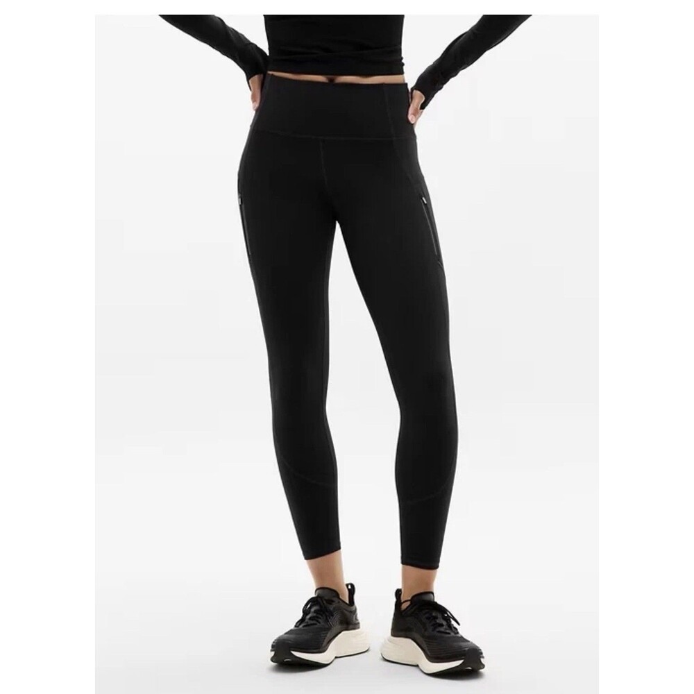 Athleta L LARGE Rainier High Rise Tight Leggings, Black Winter Workout Running